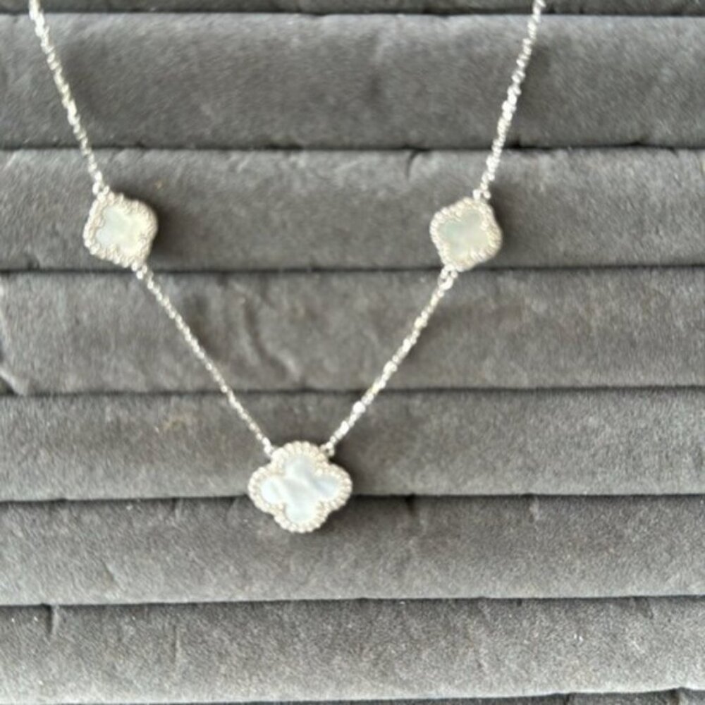 Rachel Zoe Sterling Silver 925 Necklace W 3 Mother Of Pearl Clovers - Picture 6 of 16
